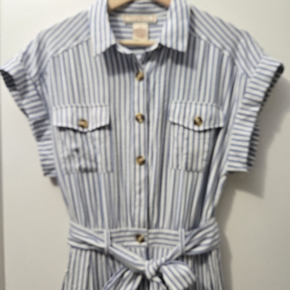Flying Tomato Striped Jumpsuit with Belt, Button Down, Short Sleeve, S - Picture 10 of 14